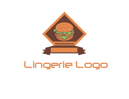 burger in rhombus with ribbon restaurant logo