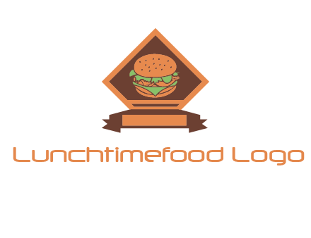 burger in rhombus with ribbon restaurant logo