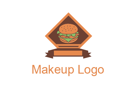 burger in rhombus with ribbon restaurant logo