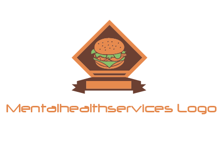 burger in rhombus with ribbon restaurant logo