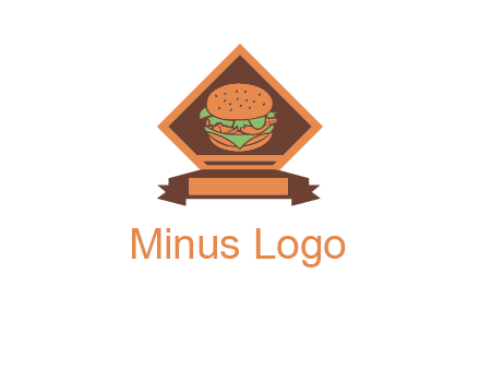 burger in rhombus with ribbon restaurant logo