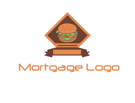 burger in rhombus with ribbon restaurant logo