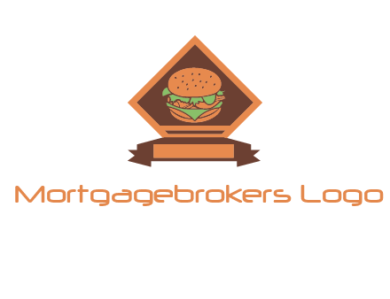 burger in rhombus with ribbon restaurant logo