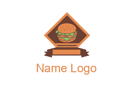 burger in rhombus with ribbon restaurant logo