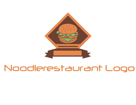 burger in rhombus with ribbon restaurant logo