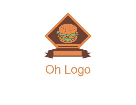 burger in rhombus with ribbon restaurant logo
