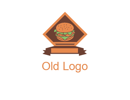 burger in rhombus with ribbon restaurant logo