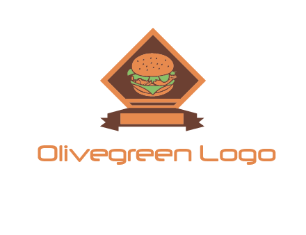 burger in rhombus with ribbon restaurant logo