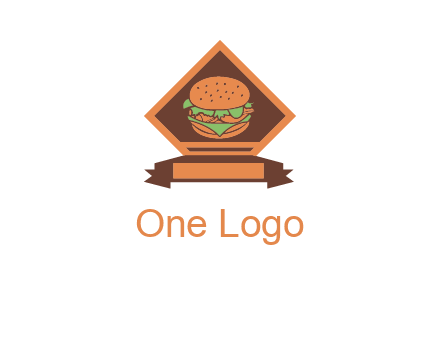 burger in rhombus with ribbon restaurant logo
