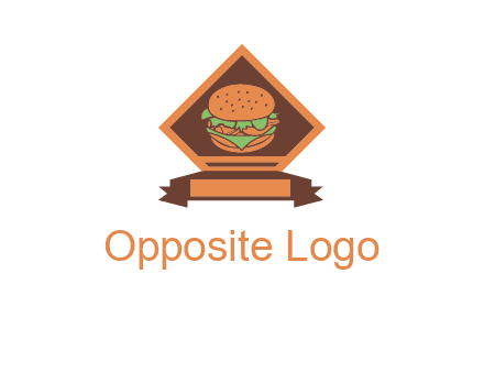 burger in rhombus with ribbon restaurant logo