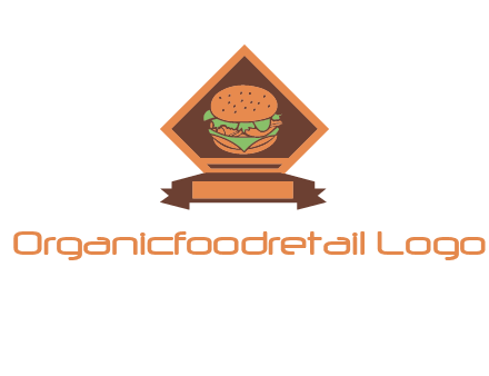 burger in rhombus with ribbon restaurant logo
