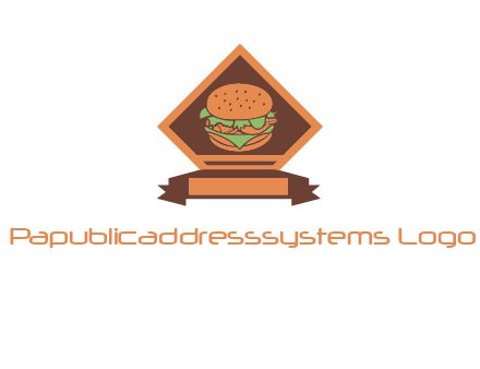 burger in rhombus with ribbon restaurant logo