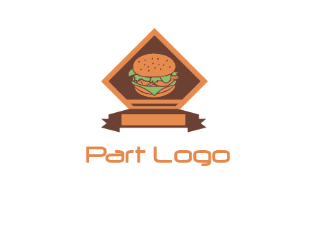 burger in rhombus with ribbon restaurant logo