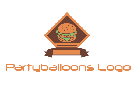 burger in rhombus with ribbon restaurant logo
