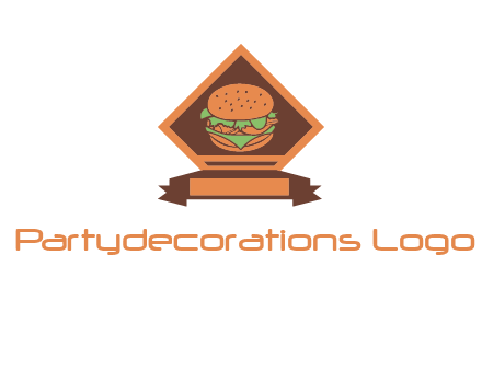 burger in rhombus with ribbon restaurant logo