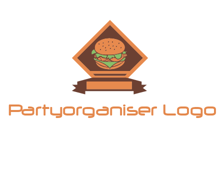 burger in rhombus with ribbon restaurant logo