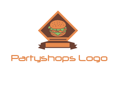 burger in rhombus with ribbon restaurant logo