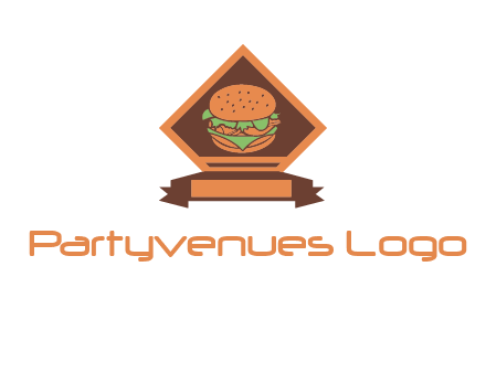 burger in rhombus with ribbon restaurant logo