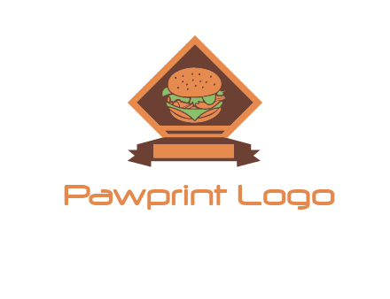 burger in rhombus with ribbon restaurant logo