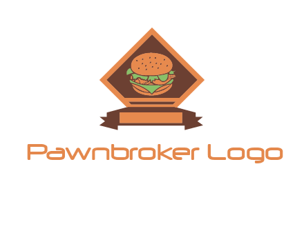 burger in rhombus with ribbon restaurant logo