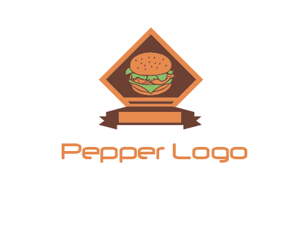 burger in rhombus with ribbon restaurant logo