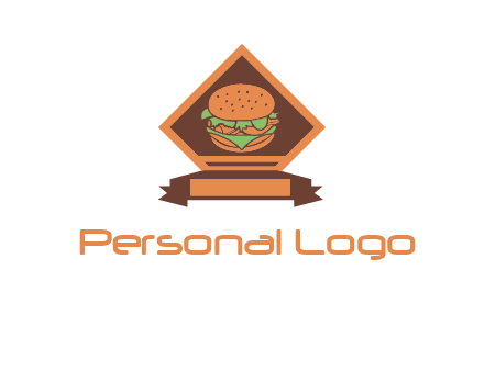 burger in rhombus with ribbon restaurant logo