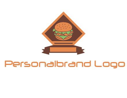 burger in rhombus with ribbon restaurant logo