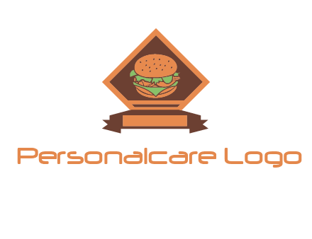 burger in rhombus with ribbon restaurant logo