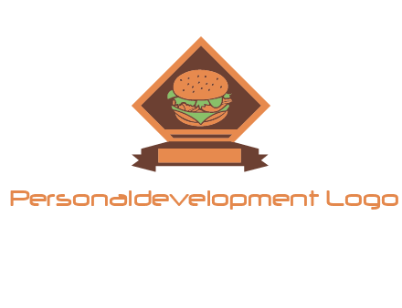 burger in rhombus with ribbon restaurant logo