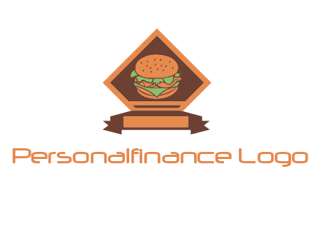 burger in rhombus with ribbon restaurant logo