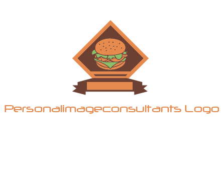 burger in rhombus with ribbon restaurant logo