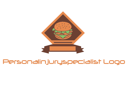 burger in rhombus with ribbon restaurant logo
