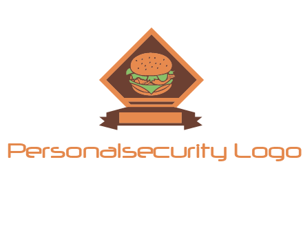 burger in rhombus with ribbon restaurant logo