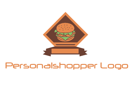 burger in rhombus with ribbon restaurant logo