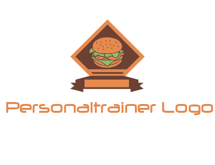burger in rhombus with ribbon restaurant logo