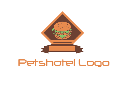 burger in rhombus with ribbon restaurant logo