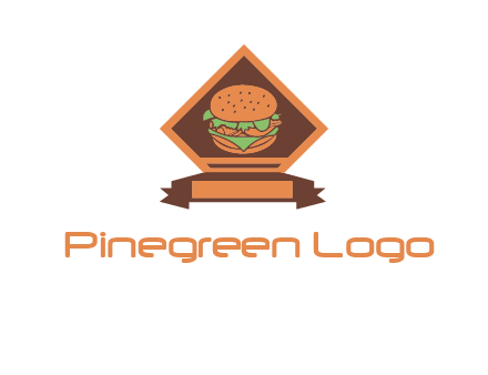 burger in rhombus with ribbon restaurant logo