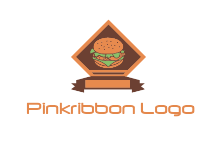 burger in rhombus with ribbon restaurant logo