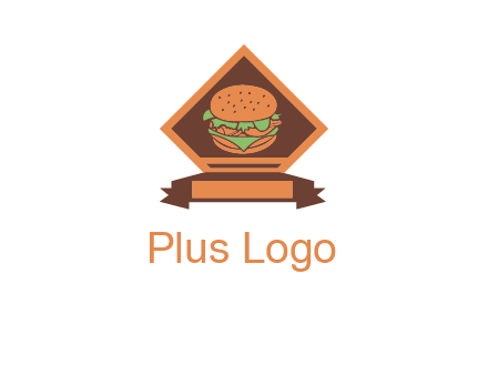 burger in rhombus with ribbon restaurant logo