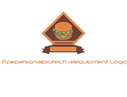 burger in rhombus with ribbon restaurant logo