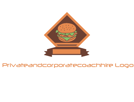 burger in rhombus with ribbon restaurant logo