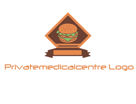 burger in rhombus with ribbon restaurant logo