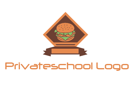 burger in rhombus with ribbon restaurant logo