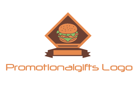 burger in rhombus with ribbon restaurant logo
