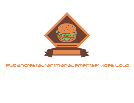 burger in rhombus with ribbon restaurant logo