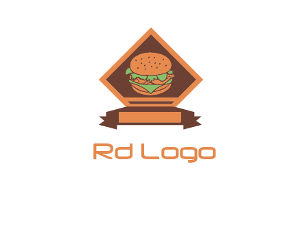 burger in rhombus with ribbon restaurant logo