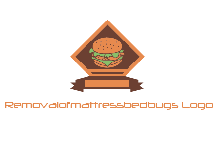 burger in rhombus with ribbon restaurant logo