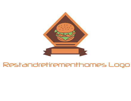 burger in rhombus with ribbon restaurant logo