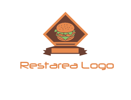 burger in rhombus with ribbon restaurant logo