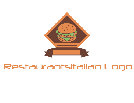 burger in rhombus with ribbon restaurant logo